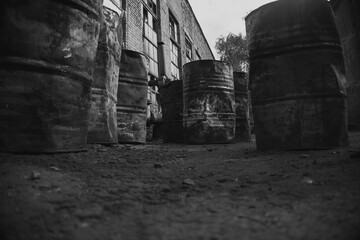 old rusty oil barrels