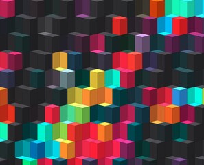 red magenta orange cyan blue geometric shapes abstract background 3D illustration