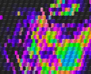 neon green magenta purple cyan geometric shapes abstract background 3D illustration