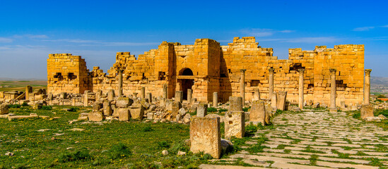Ruins of a temple of Madauros, a Roman-Berber city in the old province of Numidia, Algeria