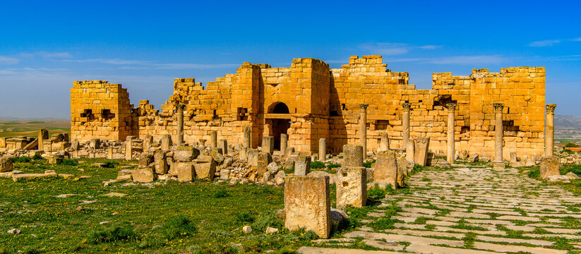 Ruins of a temple of Madauros, a Roman-Berber city in the old province of Numidia, Algeria