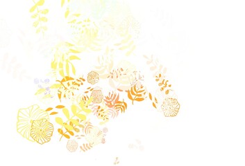 Light Blue, Yellow vector doodle pattern with leaves, flowers.