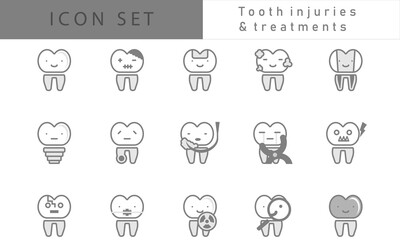 Flat design icon set, tooth injuries and treatments
