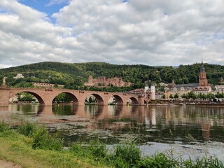 Fototapeta premium Heidelberg old bridge with the castle of heidelberg in the background