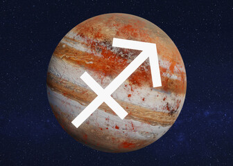Zodiac Sign Sagittarius astrologic infographics. 3d rendered illustration. Elements of this image were furnished by NASA