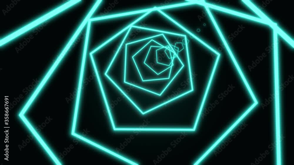 Aufkleber computer generated abstract neon pentagon tunnel consisting of moving vivid lines in red color on bl