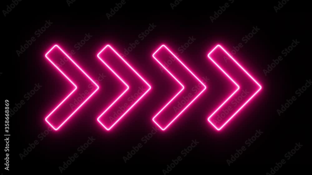 Poster neon arrows flashing on and off in sequence