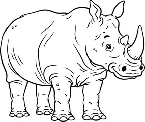 Vector Cartoon Rhino Line Art