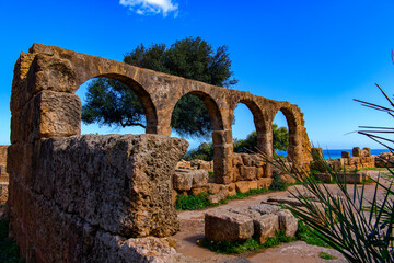 Vestiges of the Christian church in Tipasa, a colonia in Roman province Mauretania Caesariensis, nowadays Algeria. UNESCO World Heritage Site