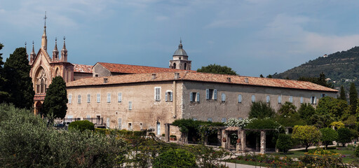 Obraz premium Panoramic View of Monastery of Cimiez and Part of Garden in Nice City France - Summer Landscape with Ancient Buildings on Riviera