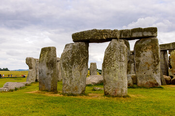 Close view of the stones of Stonehenge, a prehistoric monument in Wiltshire, England. UNESCO World Heritage Sites