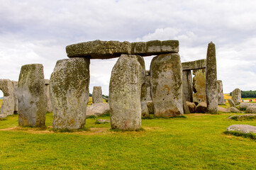 Obraz na płótnie Canvas Close view of the stones of Stonehenge, a prehistoric monument in Wiltshire, England. UNESCO World Heritage Sites