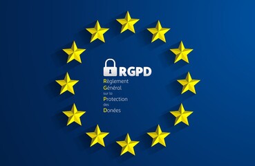 RGPD - French: Reglement general sur la protection des donnees means: GDPR - General Data Protection Regulation. EU flag. Vector illustration