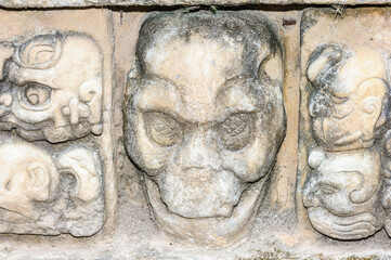 It's Sculpted head stone at Copan Ruins, UNESCO World Heritage Site, Honduras, Central America