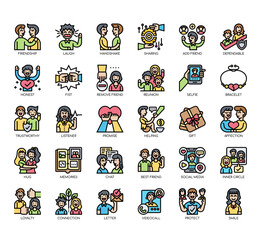 Set of friendship thin line and pixel perfect icons for any web and app project.