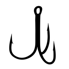 Triple hook for catching fish. Fishing hook for predatory fish fish. Tee for bait. Vector image.