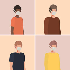 Social distancing between boys with masks design of Covid 19 virus theme Vector illustration