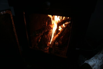 fire stove and fire inside roebuck hut