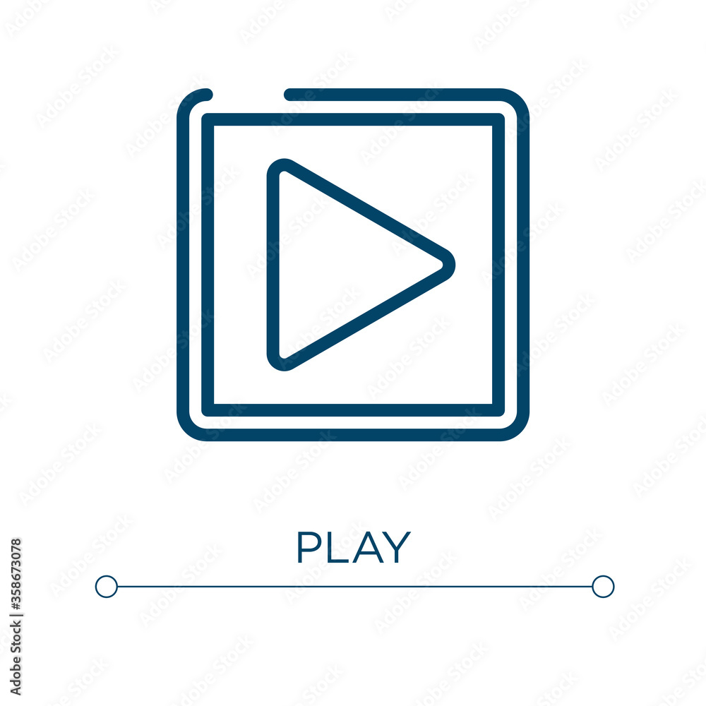 Poster play icon. linear vector illustration. outline play icon vector. thin line symbol for use on web and