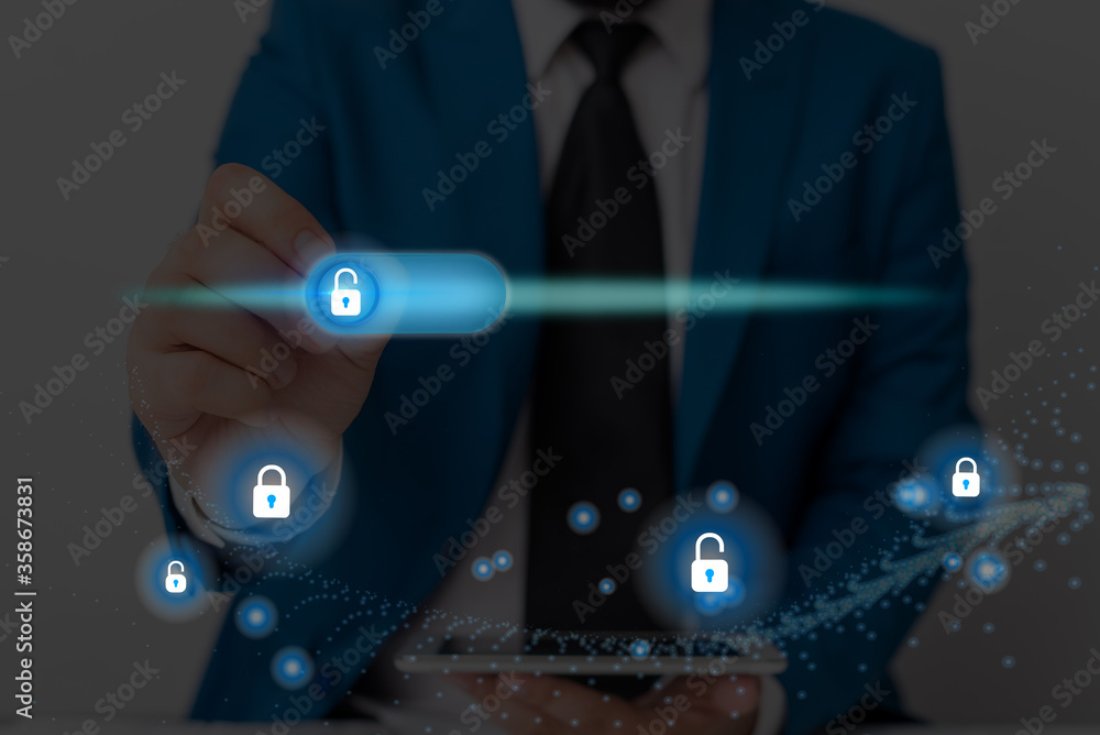 Poster graphics padlock for web data information security application system