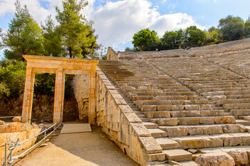 It's Large amphitheater of Epidaurus, Peloponnese, Greece.Sanctuary of Asclepius at Epidaurus. UNESCO World Heritage