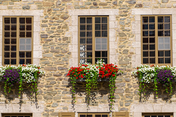 Fototapeta na wymiar Windows with flower decoration in Quebec City
