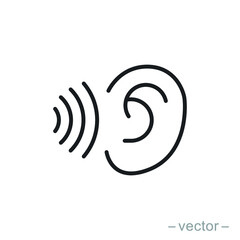 ear icon, hearing linear sign isolated on white background - editable vector illustration eps10
