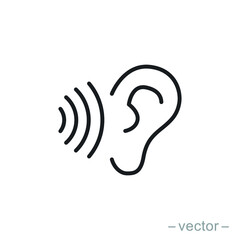 ear icon, hearing linear sign isolated on white background - editable vector illustration eps10