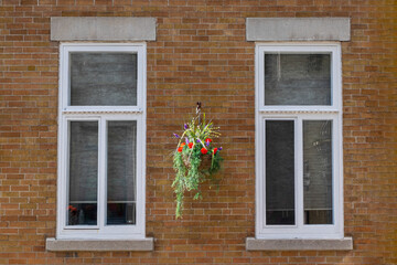 Close up of windows with flower decoration