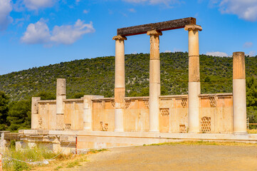 It's Colums of Abaton of Epidaurus, Peloponnese, Greece. UNESCO World Heritage