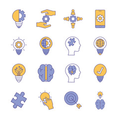 line and fill style icon set design, Innovation idea and creativity theme Vector illustration