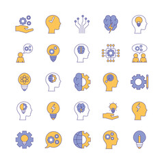 Fototapeta premium line and fill style icon set design, Innovation idea and creativity theme Vector illustration