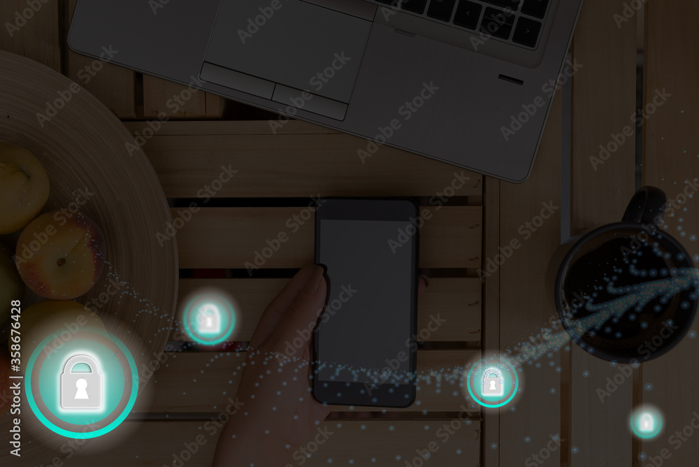 Poster graphics padlock for web data information security application system