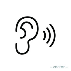 Ear vector icon, hearing symbol. Simple, flat design for web or mobile app