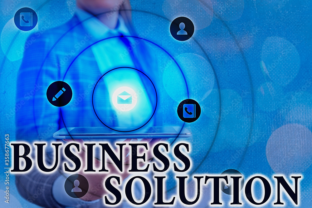 Poster text sign showing business solution. business photo showcasing combination of ideas to help company 