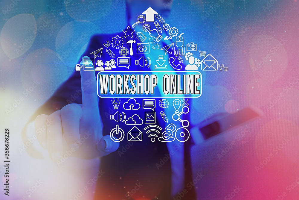 Poster conceptual hand writing showing workshop online. concept meaning course made available, digital plat