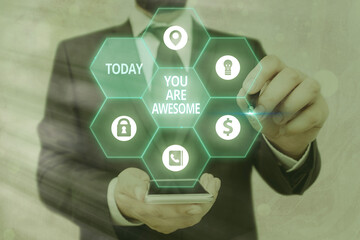 Handwriting text writing You Are Awesome. Conceptual photo Motivation, appreciation, admiration,...