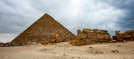 Fototapeta na wymiar It's Great Pyramids at the Giza Necropolis, Giza Plateau, Egypt. UNESCO World Heritage