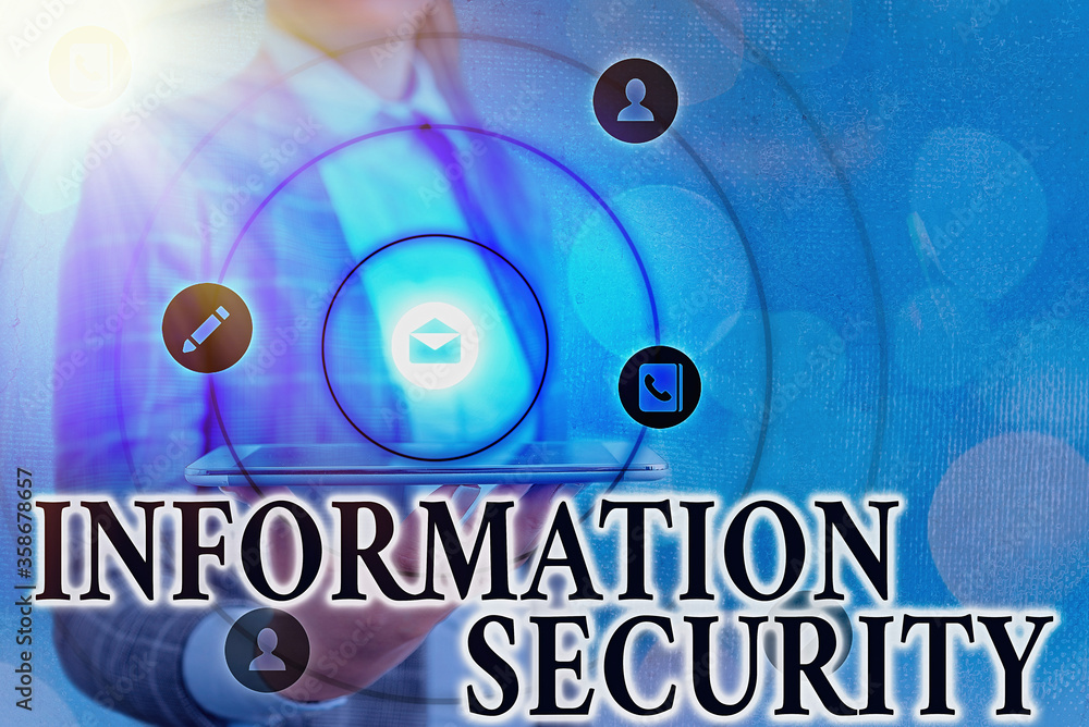 Poster text sign showing information security. business photo showcasing being protected against the illega