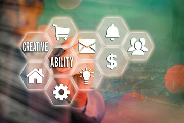 Word writing text Creative Ability. Business photo showcasing power to act freely to show themselves without limitation
