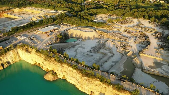 Aerial view of Stone Plant. Quarrying and manufacturing of natural stone products for building, construction, landscaping purposes
