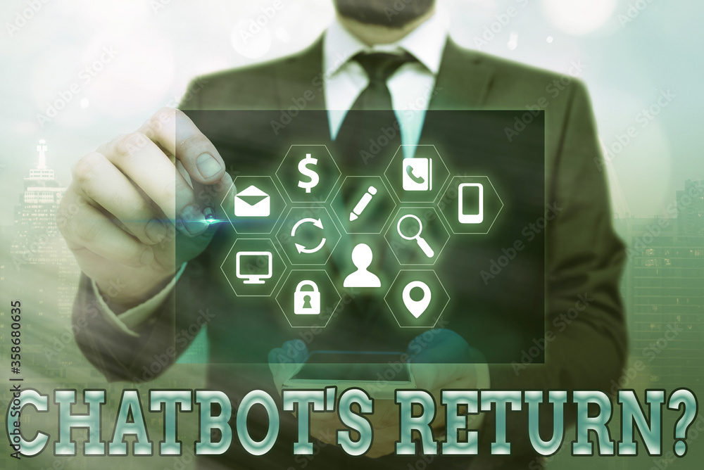 Aufkleber Word writing text Chatbot s is Return Question. Business photo showcasing program that communicate use text interface and AI Information digital technology network connection infographic elements icon