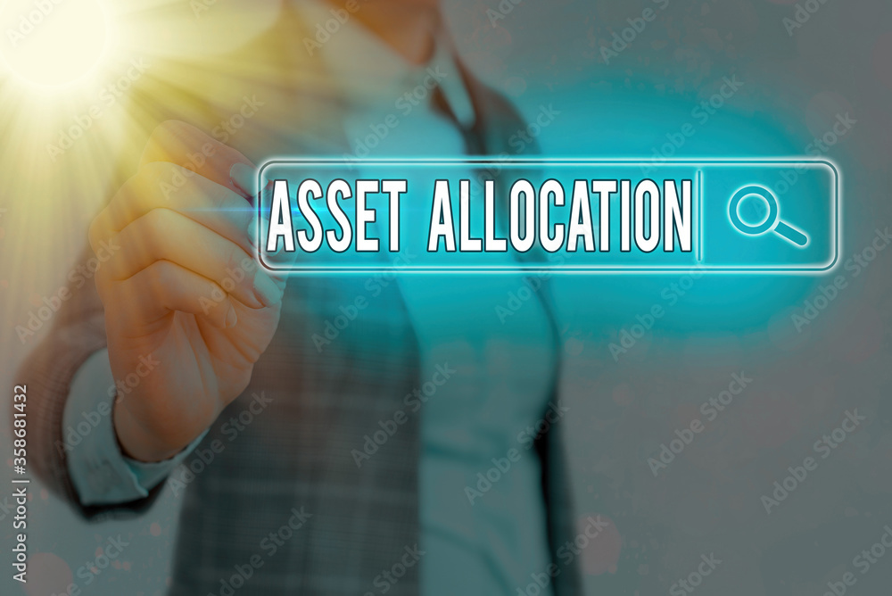 Poster writing note showing asset allocation. business concept for proportion and implementation strategy t