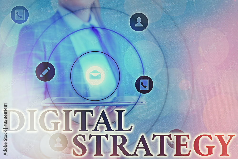 Poster text sign showing digital strategy. business photo showcasing focuses on using technology to improve