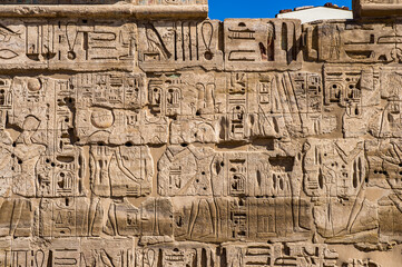 It's Hieroglyphs of the Medinet Habu (Mortuary Temple of Ramesses III), West Bank of Luxor in Egypt.