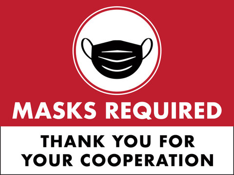 Masks Required Sign | Horizontal Window Signage for Restaurants and Retail Business | Face Mask Symbol