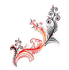 fantastic red and black ornament decorative feather in the style of folk mural
