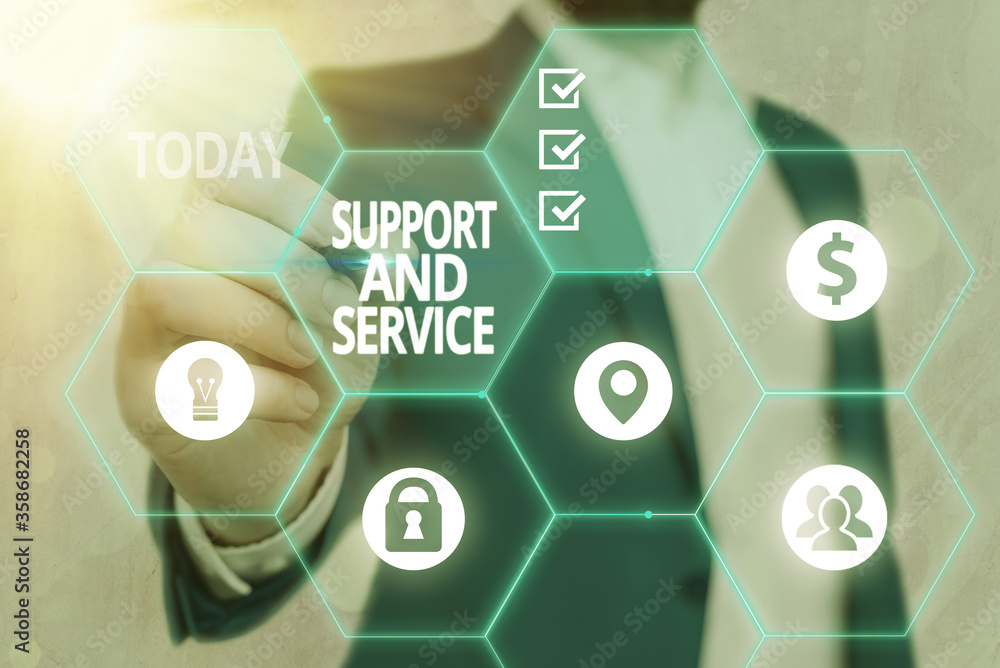 Poster writing note showing support and service. business concept for technical assistance customer service