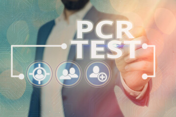 Word writing text Pcr Test. Business photo showcasing qualitative detection of viral genome within the short seqeunce of DNA Information digital technology network connection infographic elements icon