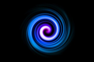 Blue fire light flying in circle with purple lights in motion on black sky background